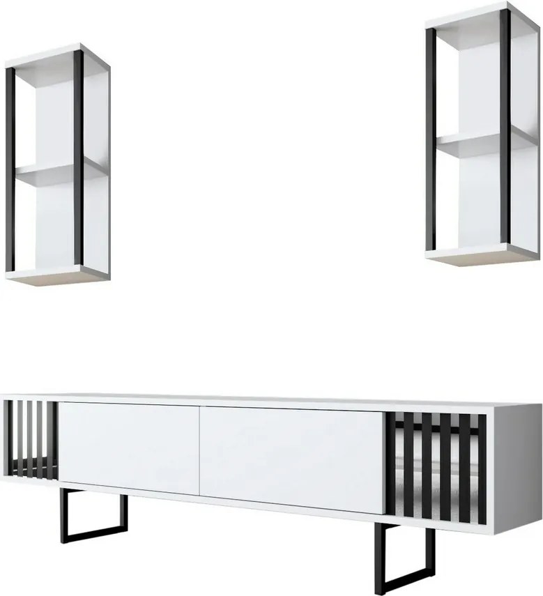 Televízny stolík s policami Chrome White and Black