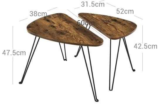 Sada 2x odkladacích stolíkov ELDUR hnedá/čierna