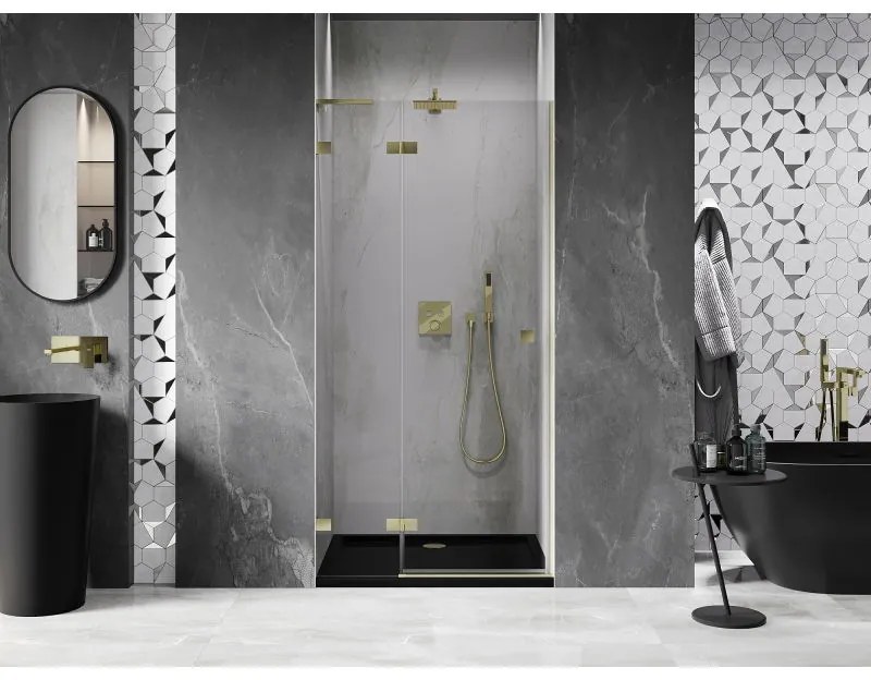 Mexen, Mexen Lunar L výklopné ľavé sprchové dvere 125 cm, transparentné, brúsené zlaté - 834L-125-000-55-00-L