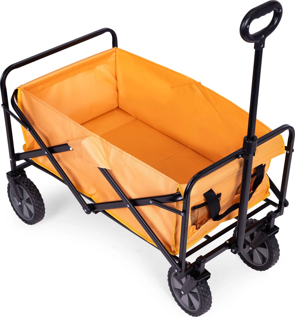 Skladací prepravný vozík, veľký záhradný plážový vozík, oranžový, 47x105 cm,