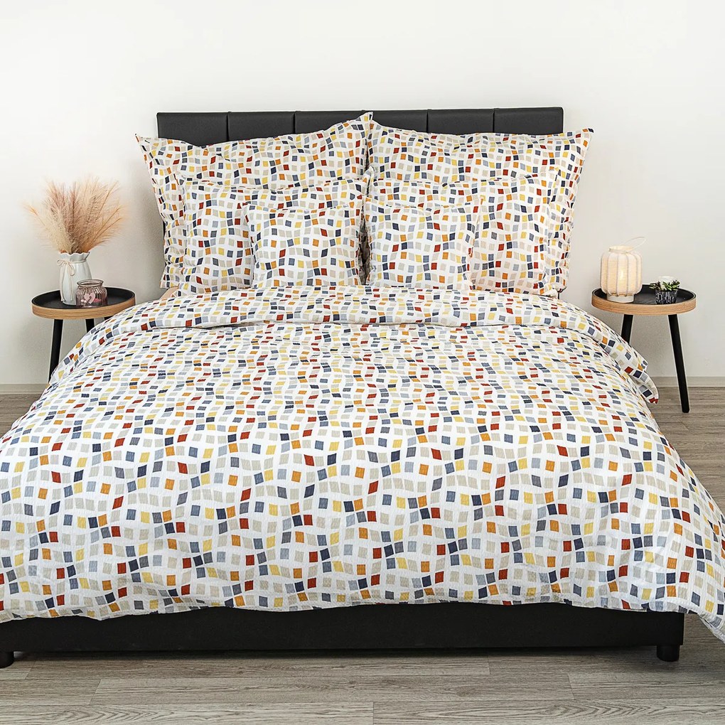 Kvalitex Krepové povlečení Mozaika, 220 x 200 cm,2x 70 x 90 cm, 220 x 200 cm, 2 ks 70 x 90 cm