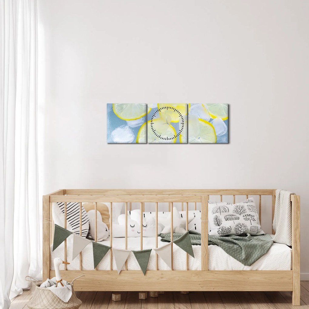 Obraz citróna v ľade (s hodinami) (90x30 cm)