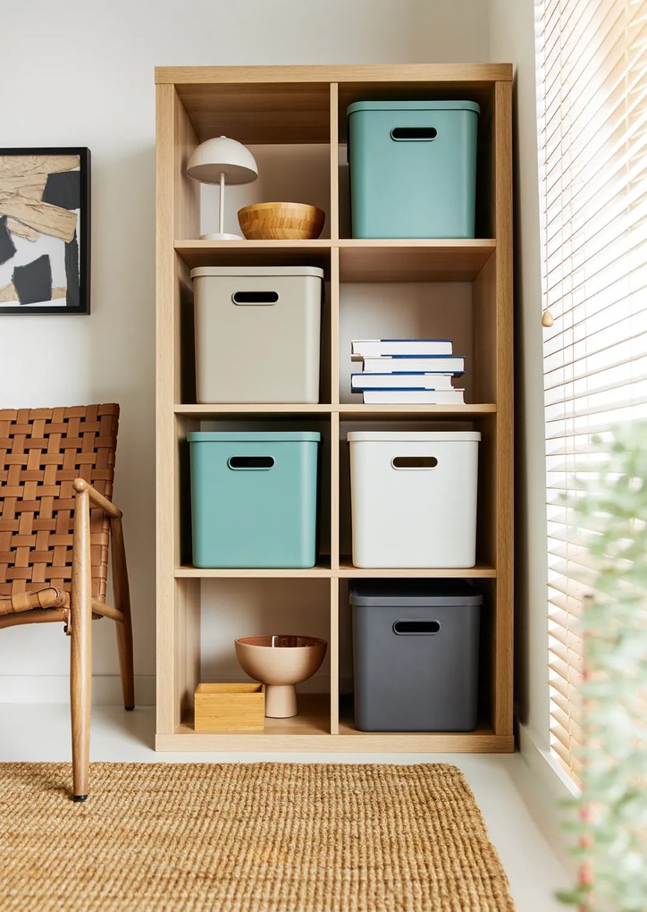 Rotho Úložný box, rovný s víkem, 27l, matně bílá ALBU LIGHT, 37x29x30