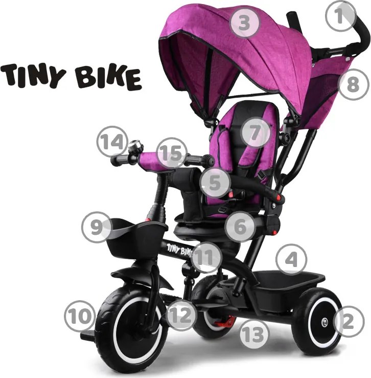 Detská trojkolka Tiny Bike 3 v 1 ružová so strieškou SP0650