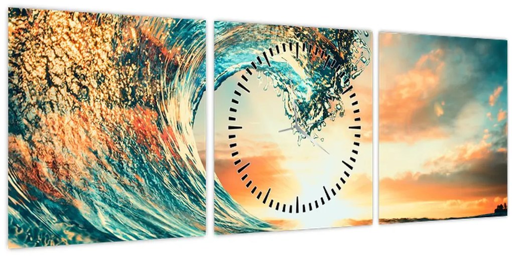 Obraz - Vlna (s hodinami) (90x30 cm)