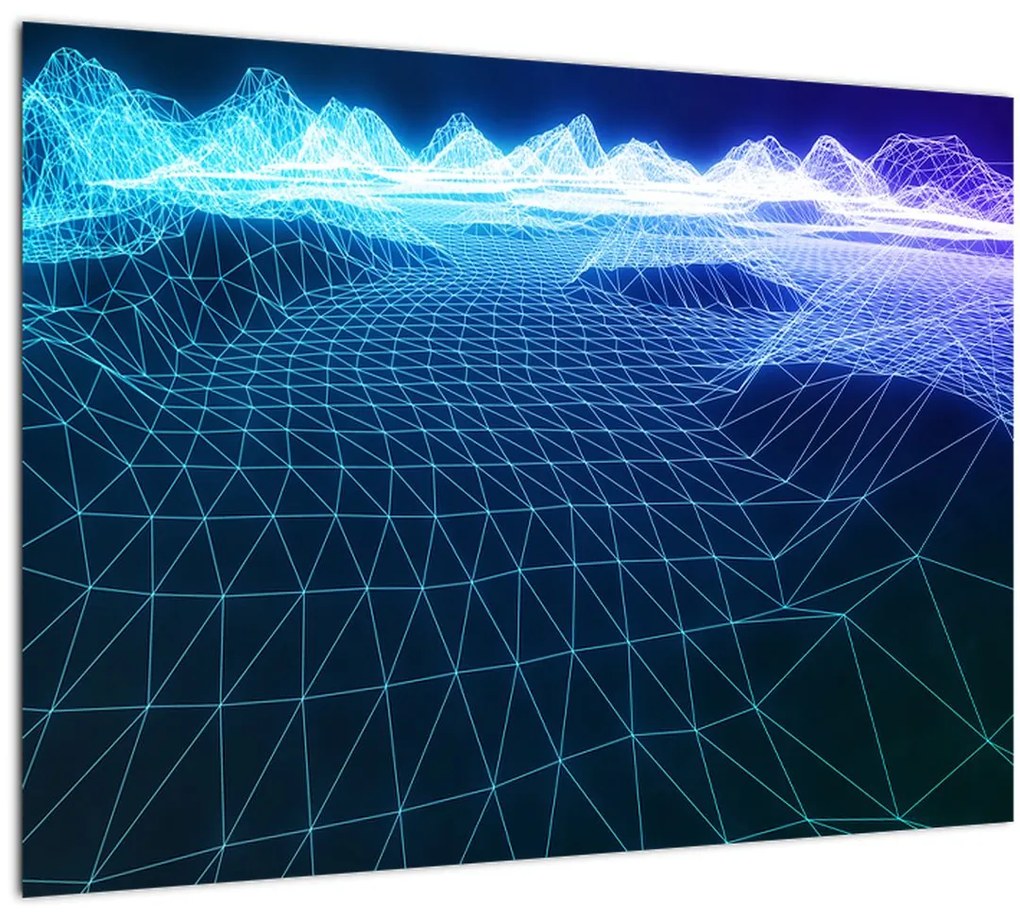 Sklenený obraz - Hory v počítačovom modeli (70x50 cm)
