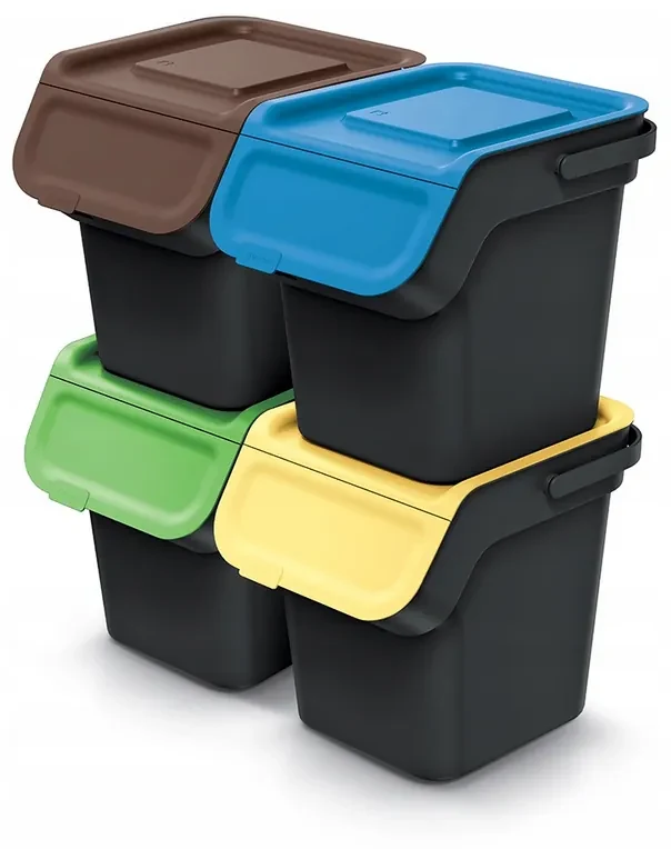 Odpadkový kôš KADDI Q SET recyklovane čierny s filtrom, objem 4 x 25l