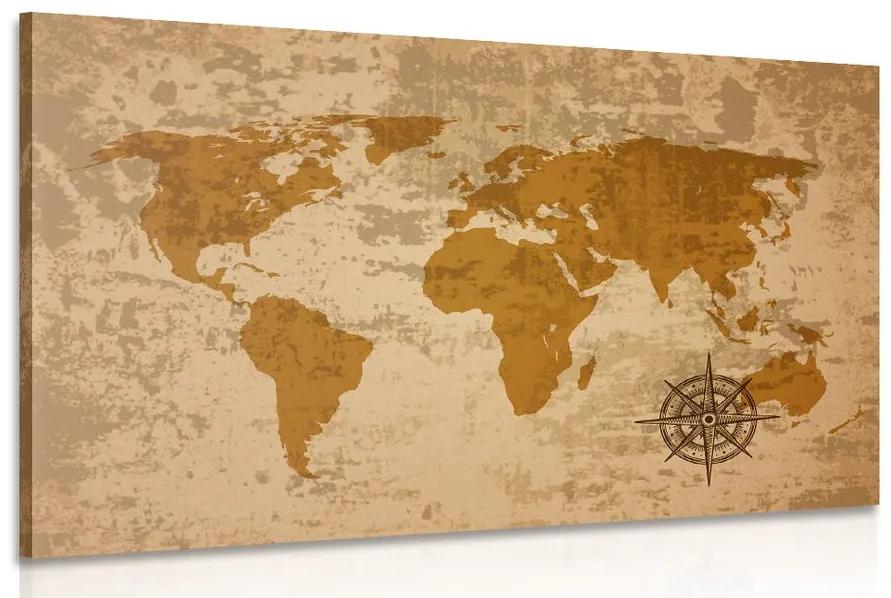 Obraz stará mapa sveta s kompasom Varianta: 60x40