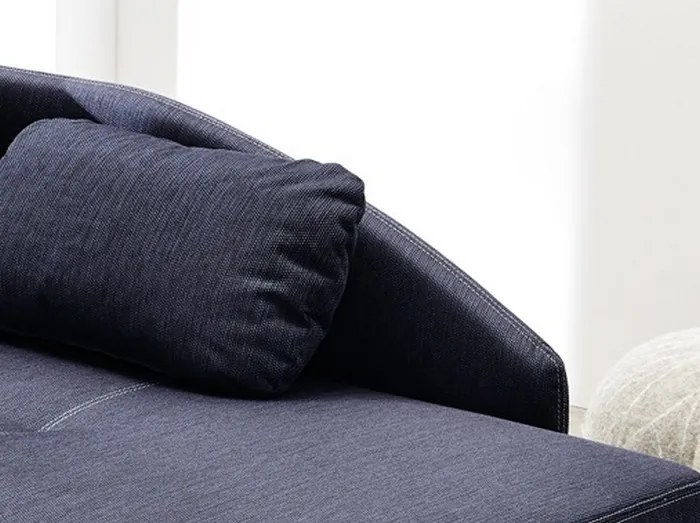 Pohovka s bočnou opierkou Roy, modrá tkanina, rozkladacia