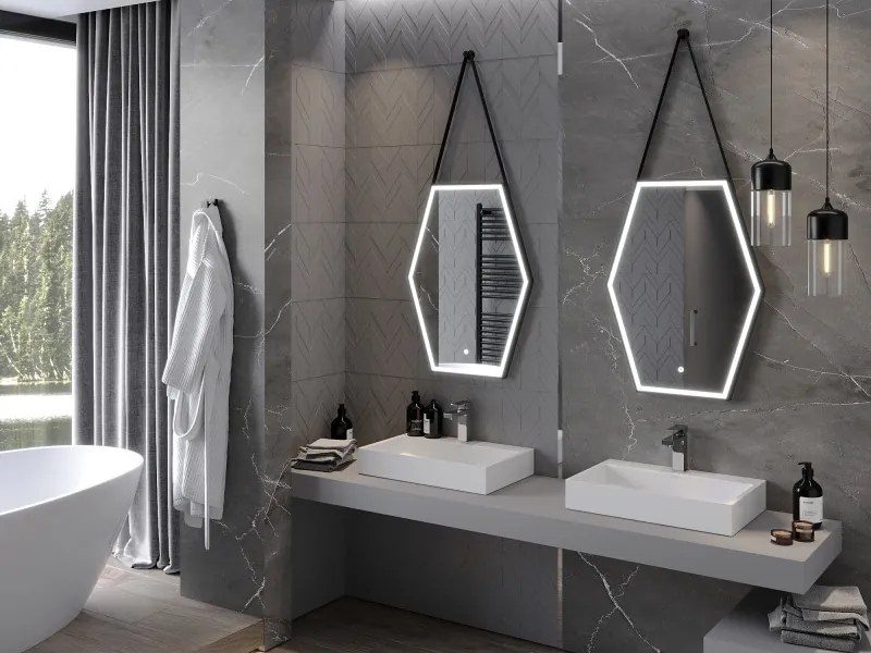 Mexen Orla, LED kúpeľňové zrkadlo s podsvietením a čiernym rámom 60x80 cm, 6000K, ochrana proti zahmlievaniu, 9815-060-080-611-70
