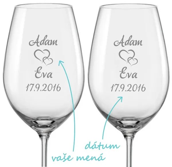 Svadobné poháre na víno Spojená srdce, 2 ks