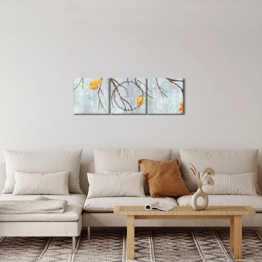 Obraz - Daždivý jeseň (s hodinami) (90x30 cm)