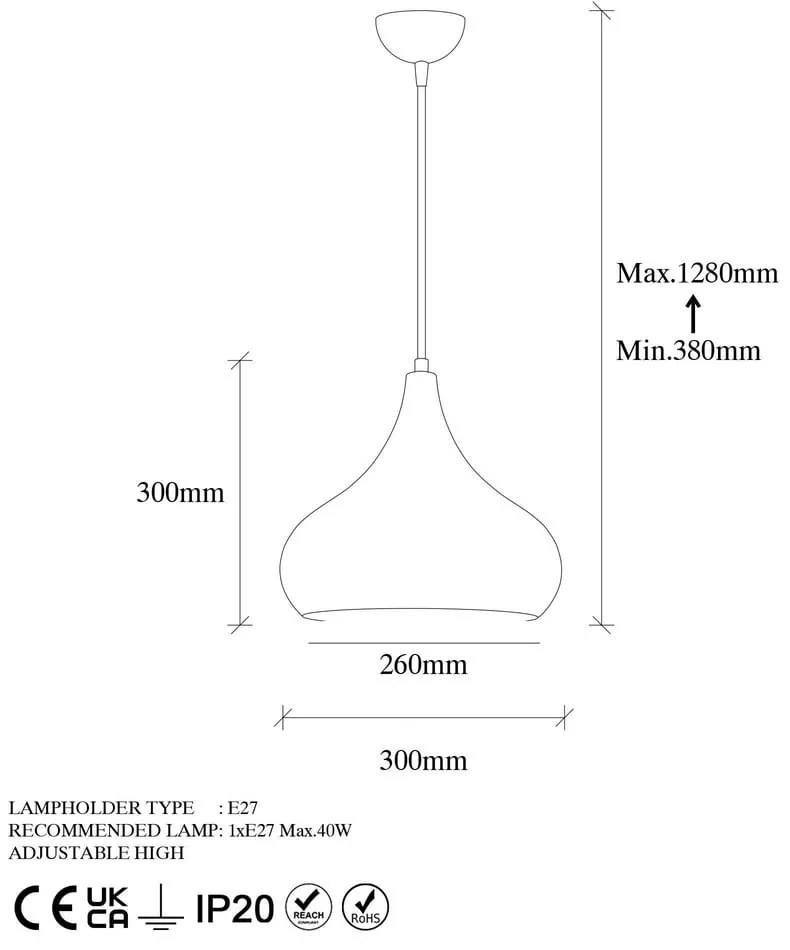 Závesné svietidlo s kovovým tienidlom ø 26 cm Muba – Opviq lights