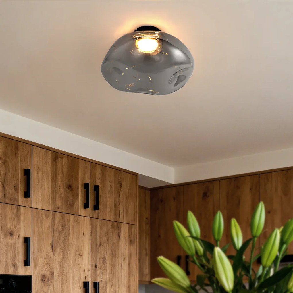 Dizajnové stropné svietidlo čierne s dymovým sklom - Gemma