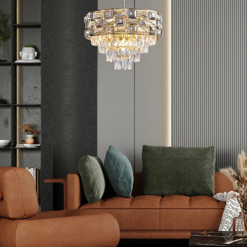 EUlight Luster Luxuria, 1x krištáľové/zlaté kovové tienidlo, (fi 50cm), g