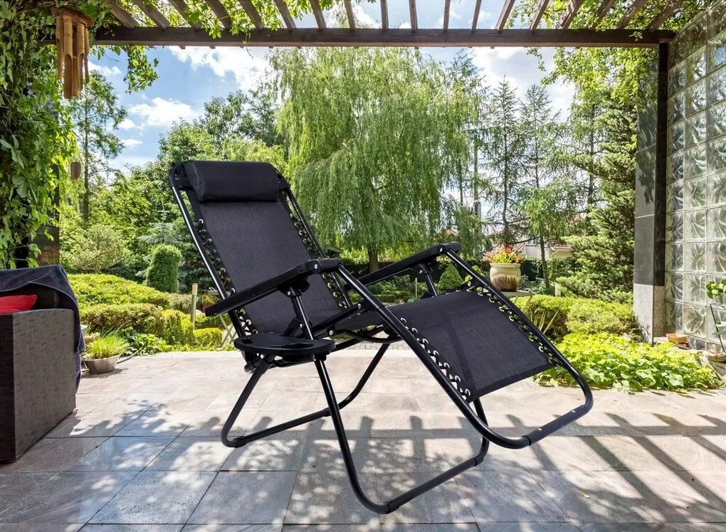 Záhradné plážové relaxačné kreslo Regina, čierna