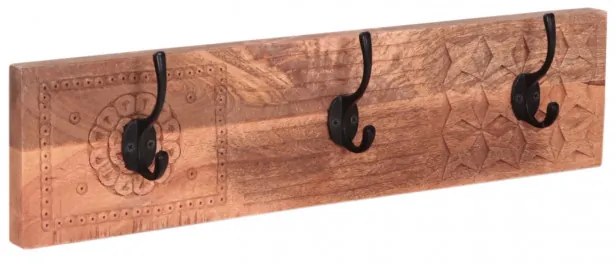 Vešiak Manu s 3 háčikmi 60x15x2,5 indický masív mango