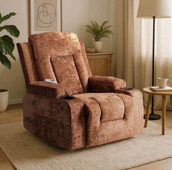 Masážne polohovateľné kreslo ARIEN hnedý zamat - vintino.sk