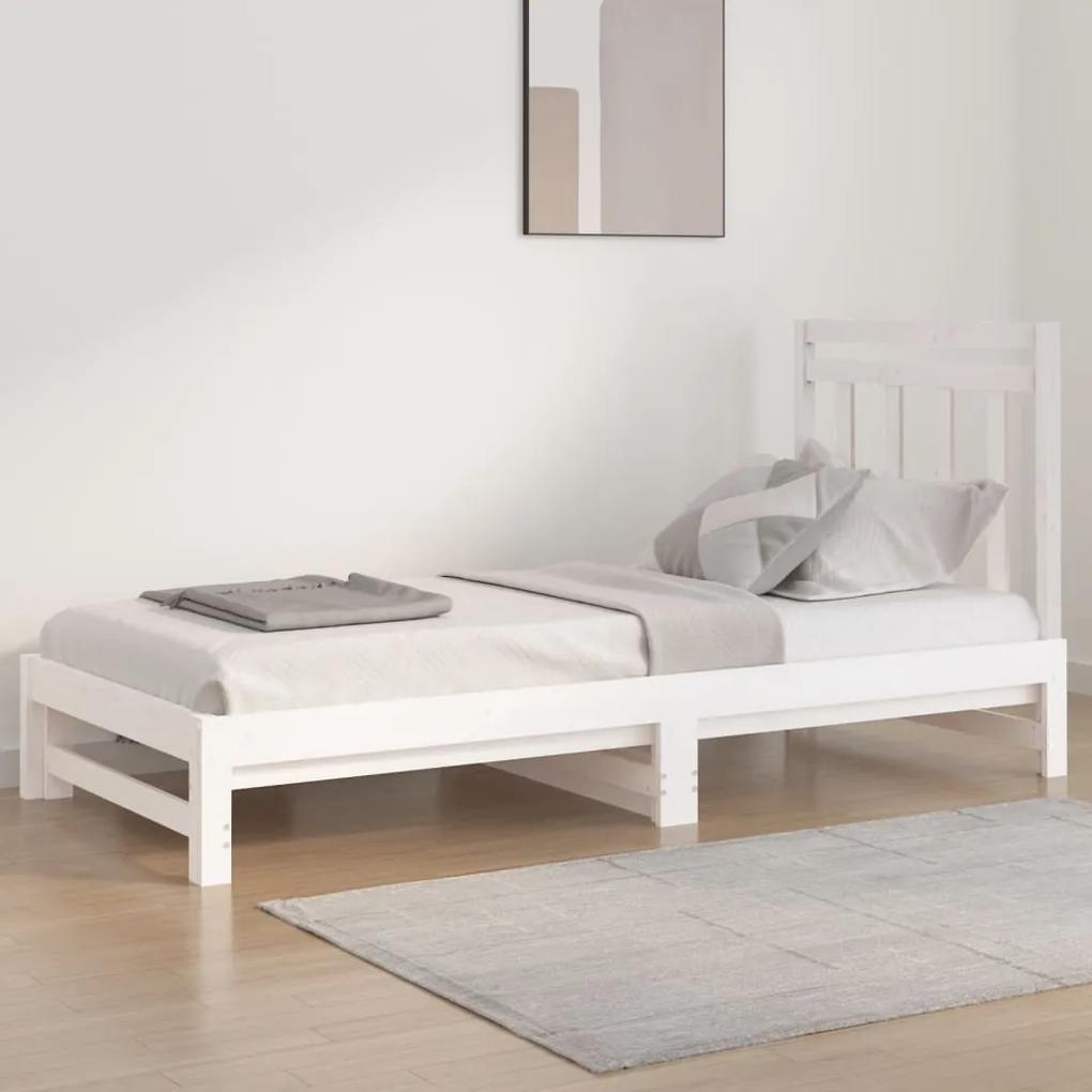 Rozkladacia denná posteľ biela 2x(90x200) cm borovicový masív