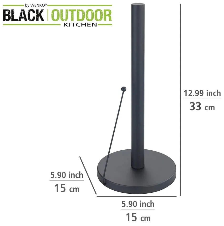 Čierny kovový držiak na kuchynské rolky Wenko Black Outdoor Kitchen Clayton