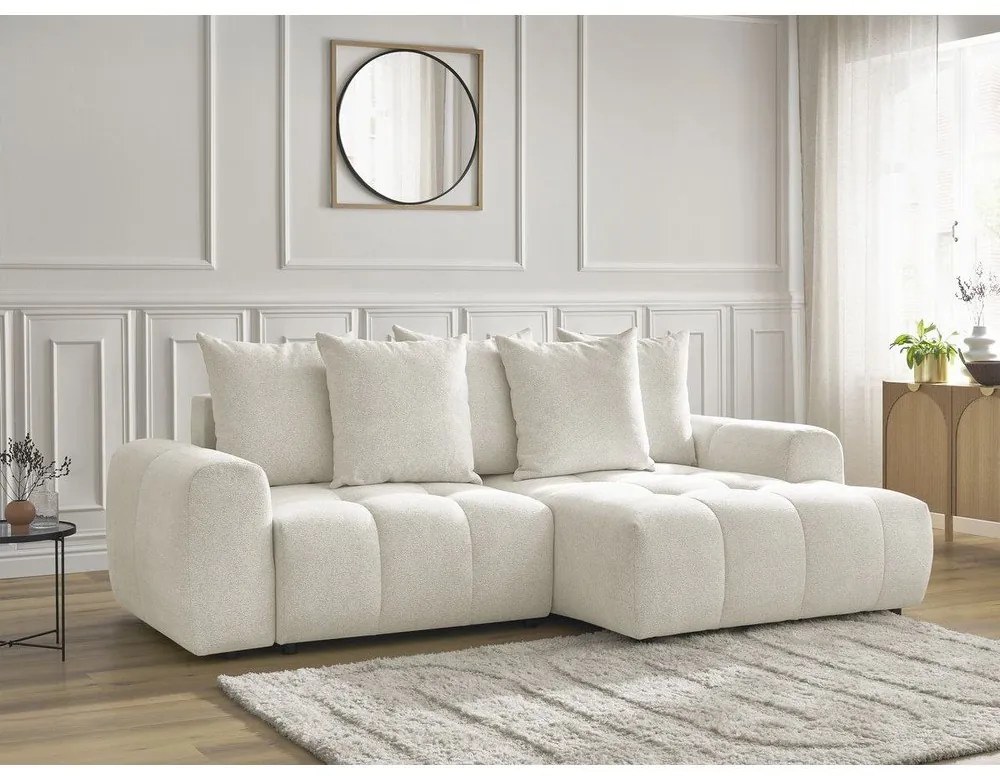 Biela ženilková rozkladacia/s úložným priestorom rohová pohovka (pravý roh/s leňoškou) Roxelane – Bobochic Paris