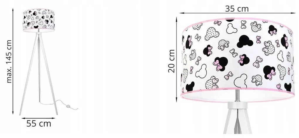 Detská stojacia lampa Minnie, 1x textilné tienidlo, (výber z 2 farieb konštrukcie)