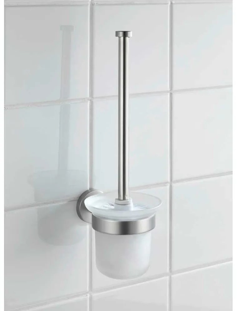 Nástenná sklenená WC kefa v matne striebornej farbe Bosio – Wenko