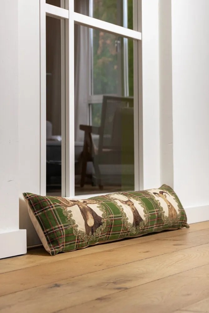 Béžovo-zelený gobelinový dlhý vankúš s jeleňom Deer - 90*15*20cm