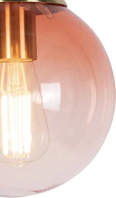 Závesné svietidlo v štýle Art Deco mosadz s ružovým sklom 20 cm - Pallon