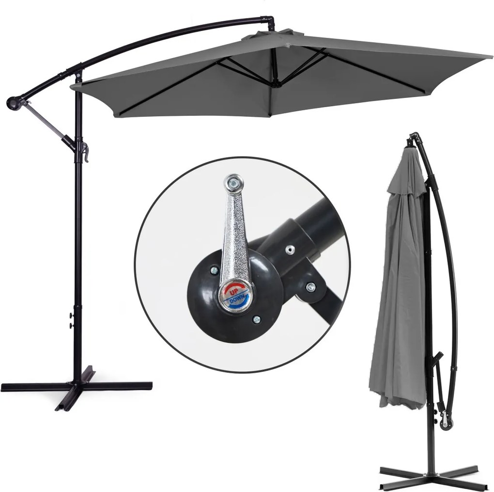 Záhradný slnečník PADDLES s bočnou nohou 300 cm sivý