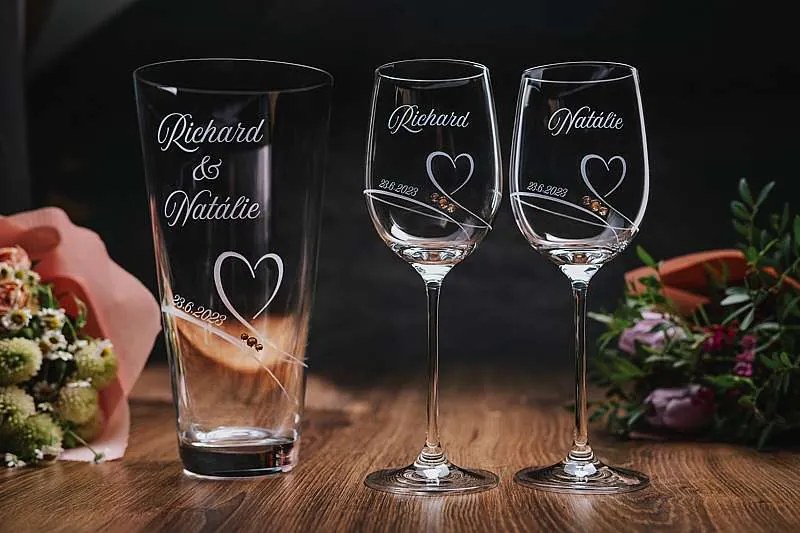 Svadobná váza Diamante Romance s menami