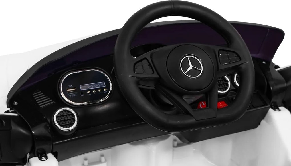 Ramiz Mercedes Benz GT batéria pre deti biela + diaľkové ovládanie + pomalý štart + MP3 LED