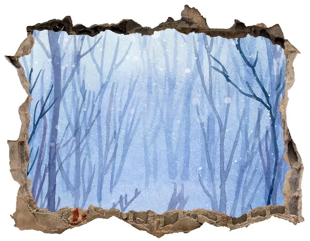 Díra 3D ve zdi nálepka Tehla forest v zime nd-k-122794428