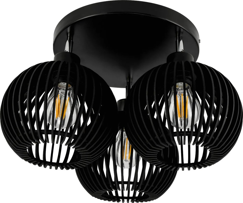 BERGE LED stropný závesný luster 3xE27 - nastaviteľný - drevený - čierny