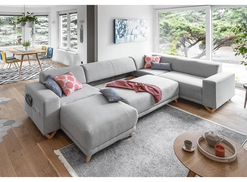 Svetlosivá rozkladacia/s úložným priestorom rohová pohovka (pravý roh/do tvaru "U") Classy Sophie – Miuform