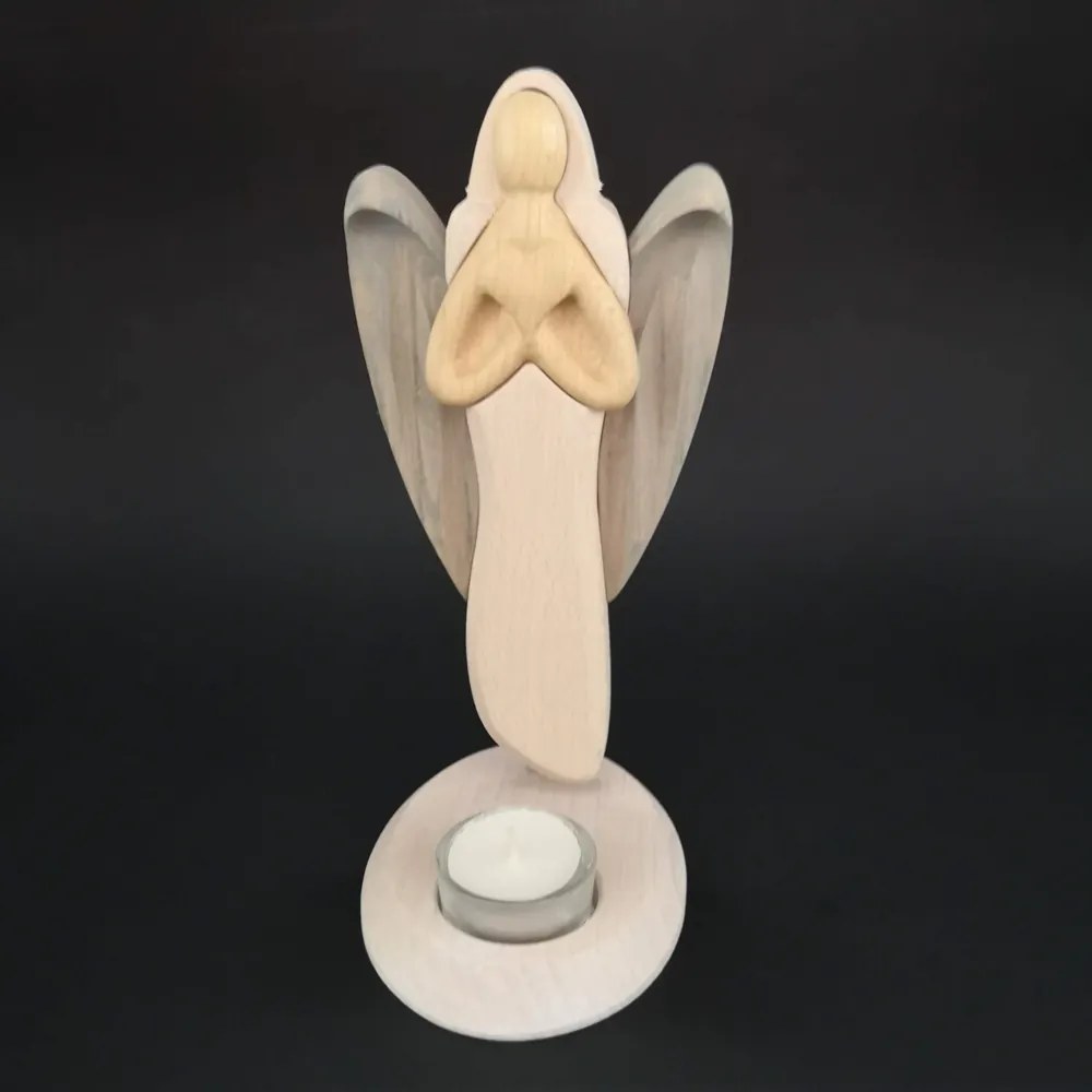 AMADEA Drevený svietnik anjel so srdcom, farebný, výška 25 cm