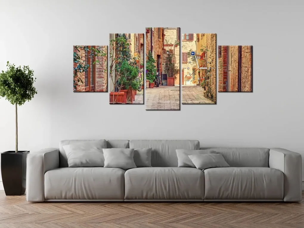 Gario Obraz s hodinami Stará cestička v Toskánsku - 5 dielny Rozmery: 150 x 70 cm