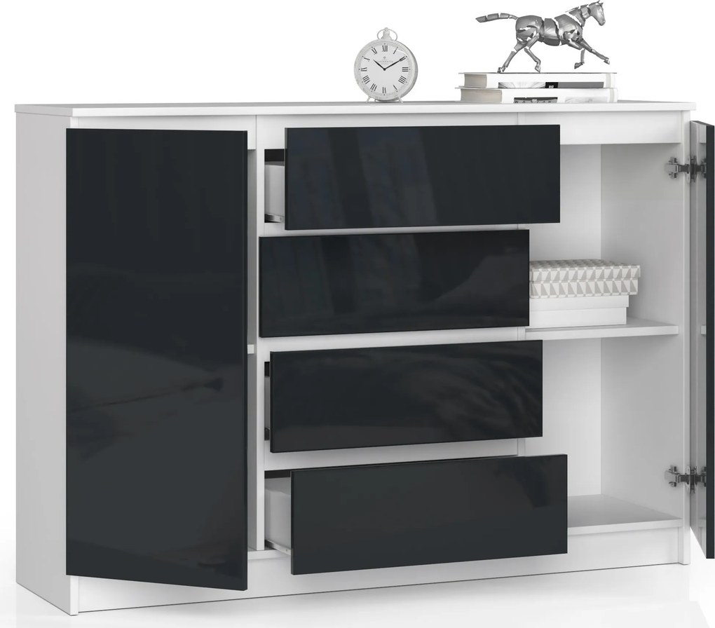 Komoda Rollo Z 140 cm grafit lesk/bílá
