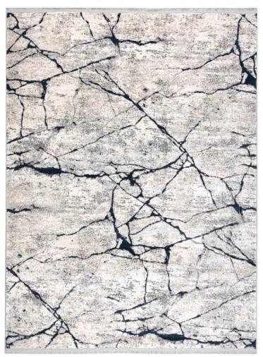Moderný koberec REBEC 51184A Mramor, Strapce- krémovo/tmavo modrý