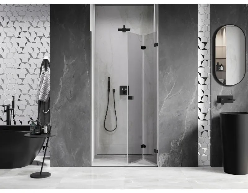 Mexen, Mexen Lunar-F pravé skladacie sprchové dvere 90 cm, priehľadné, čierne - 836-090-000-70-00-P