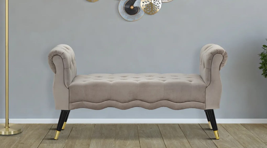 Lavica Paris 120 cm zamat šedá/zlatá
