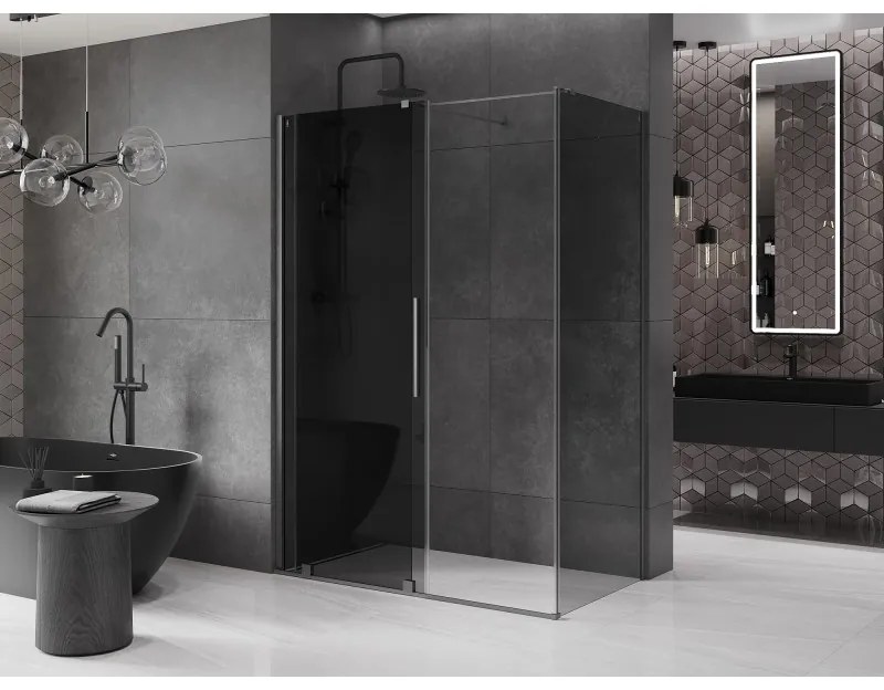 Mexen Velar, sprchový kút s posuvnými dverami 150 x 75 cm, 8mm šedé sklo, grafit brúsený, 871-150-075-41-66