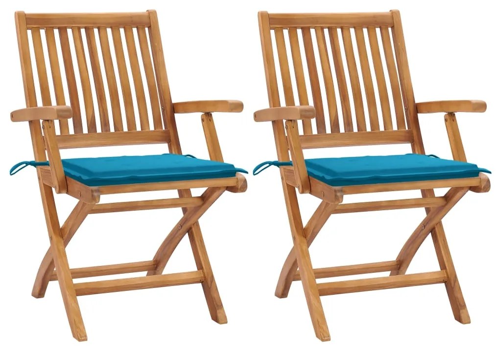 Záhradné stoličky 2 ks modré podložky teakový masív 3062410