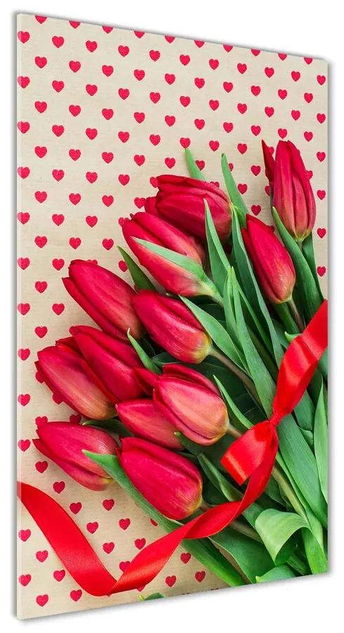 Foto obraz akrylový Červené tulipány pl-oa-70x140-f-104956051