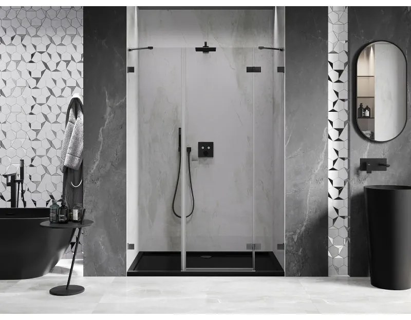 Mexen Lunar, pravé otočné sprchové dvere 160 cm, 8mm číre sklo, brúsený grafit profil, 834S-160-050-66-00-P