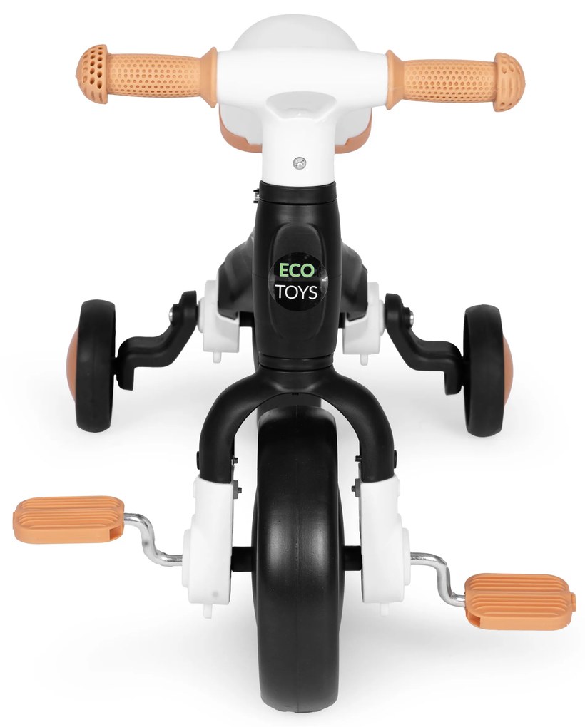 Balančný bicykel s pedálmi + tréningové postranné kolieska 3v1 čierne, ECOTOYS