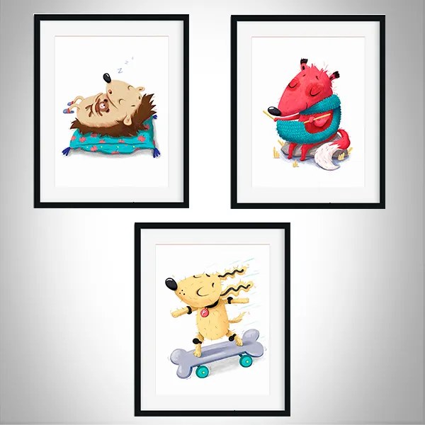 Plagáty pre deti - Šikovné zvieratká 3ks - A4