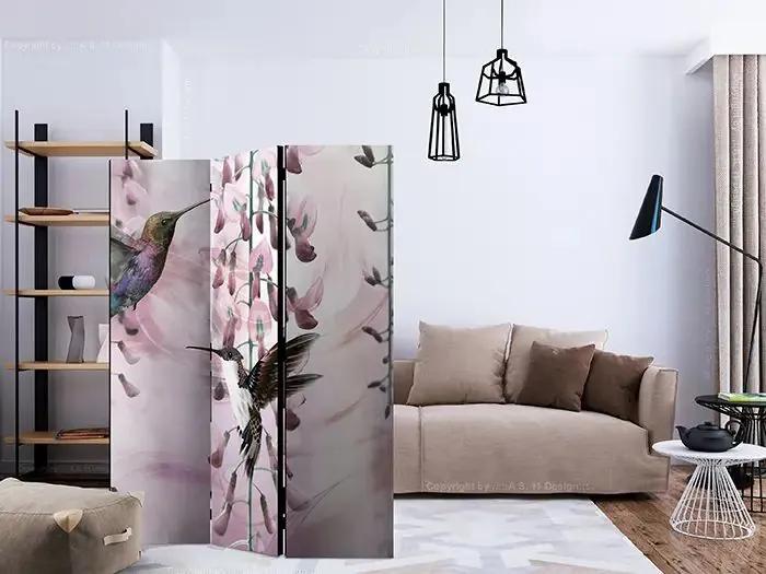 Paraván - Flying Hummingbirds (Pink) [Room Dividers] Veľkosť: 135x172, Verzia: Jednostranný