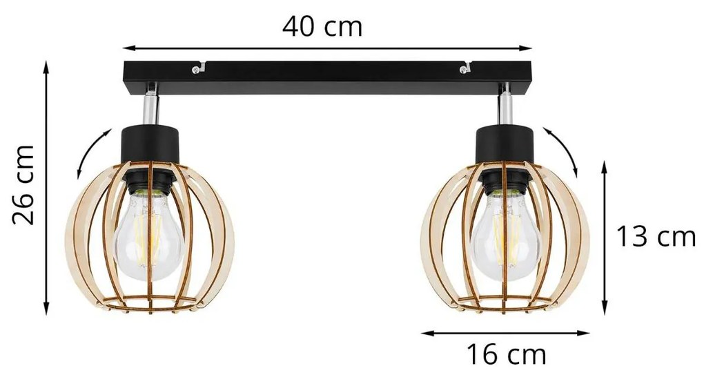 Stropné svietidlo TIMBER 8, 2x drevené tienidlo