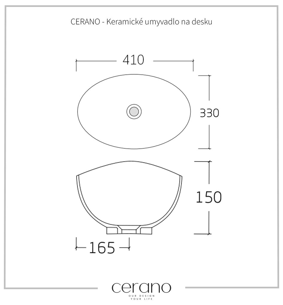 Cerano Giorgio, keramické umývadlo na dosku 410x330x150 mm, biela lesklá, CER-CER-428413